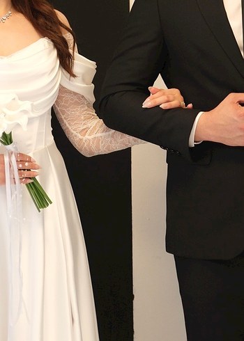 Abiye Beyaz Dantel Detayli Nikah Ozel Gun Elbisesi