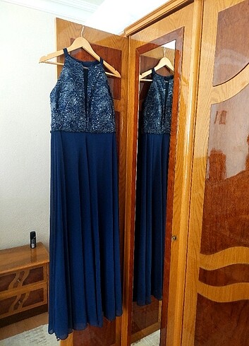 Lacivert Halter Yaka Kadın Abiye Ekbise 