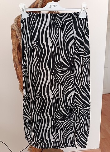 Zebra Desenli Midi Etek 