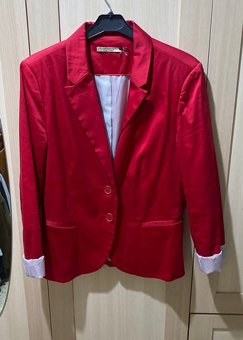 Stradivarius Kirmizi İnce Cizgili Blazer Ceket