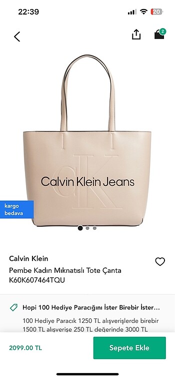  Beden Calvin klein tote çanta