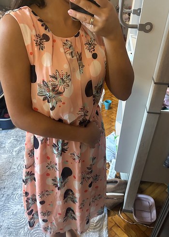 Pembe Baskılı Bohem Midi Elbise - Görsel 2