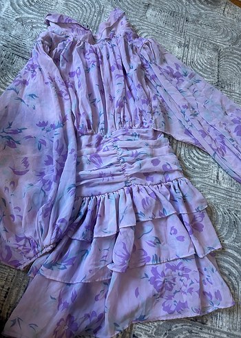 Mor Transparan Uzun Kollu Midi Elbise - Görsel 2