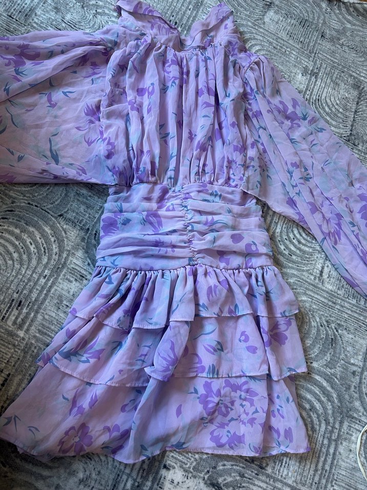 Mor Transparan Uzun Kollu Midi Elbise - Görsel 3