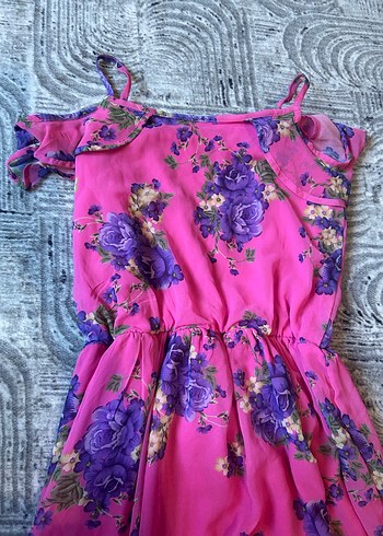 Pembe Çiçekli Uzun Elbise - Görsel 3