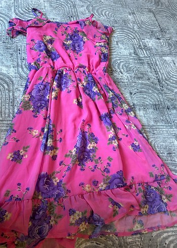 Pembe Çiçekli Uzun Elbise - Görsel 2