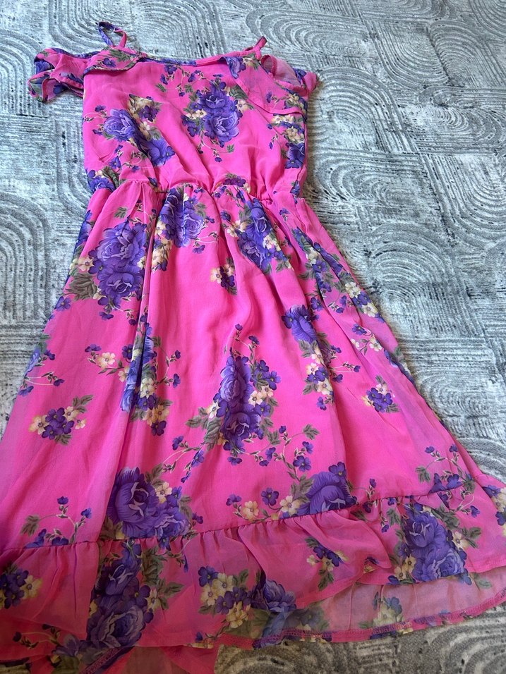 Pembe Çiçekli Uzun Elbise - Görsel 2