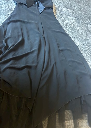 Siyah V Yakalı İnce Askılı uzun Elbise - Görsel 4