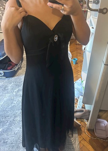 Siyah V Yakalı İnce Askılı uzun Elbise - Görsel 3