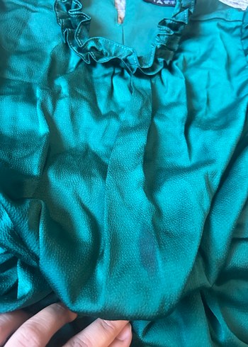 Uzun Kol, Yüksek Yakalı Turkuaz Elbise - Görsel 4