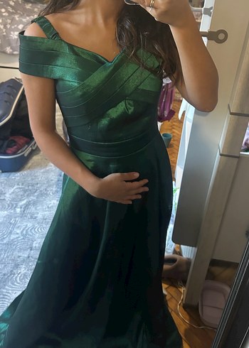 Yeşil Drapeli uzun Abiye Elbise - Görsel 2