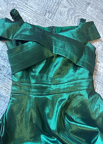 Yeşil Drapeli uzun Abiye Elbise - Görsel 4