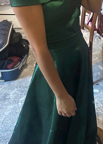 Yeşil Drapeli uzun Abiye Elbise - Görsel 8