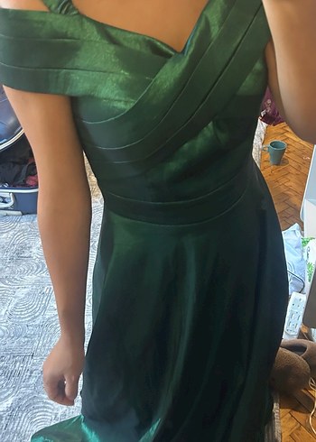 Yeşil Drapeli uzun Abiye Elbise - Görsel 3