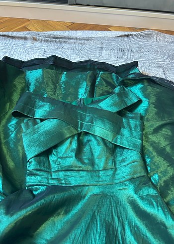 Yeşil Drapeli uzun Abiye Elbise - Görsel 5