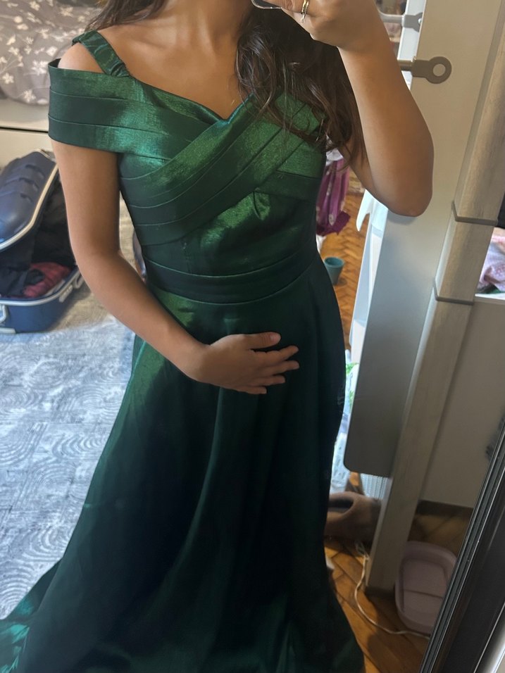 Yeşil Drapeli uzun Abiye Elbise - Görsel 2