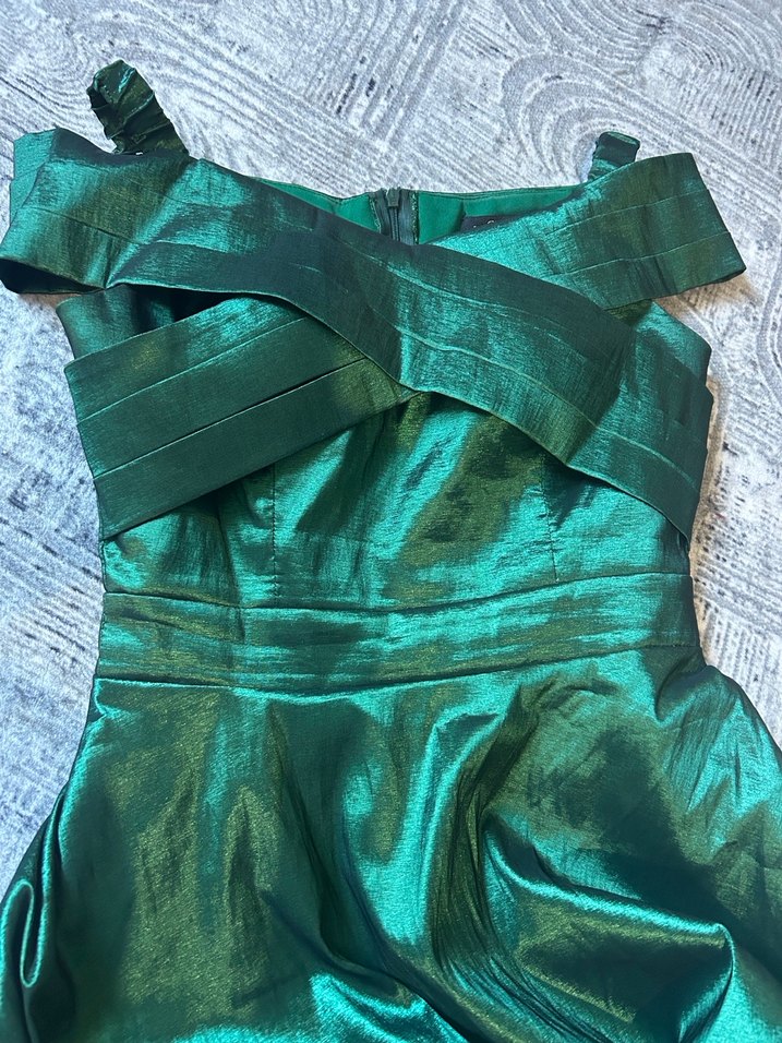 Yeşil Drapeli uzun Abiye Elbise - Görsel 4