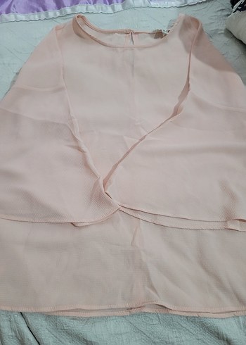 38 Beden ten rengi Renk Pembe V Yaka Düğmeli Kolsuz Bluz