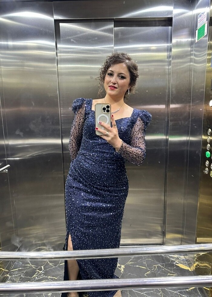 Boncuklu pul palet abiye lacivert - Görsel 2