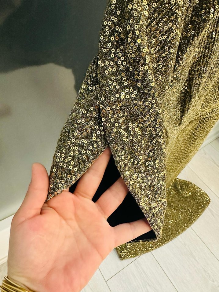 Altın Renkli Payetli Midi Kokteyl Elbisesi - Görsel 2