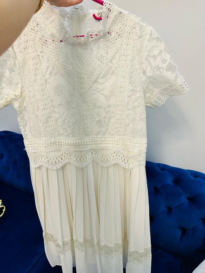 Beyaz dantel alev pile beyaz elbise - Görsel 2