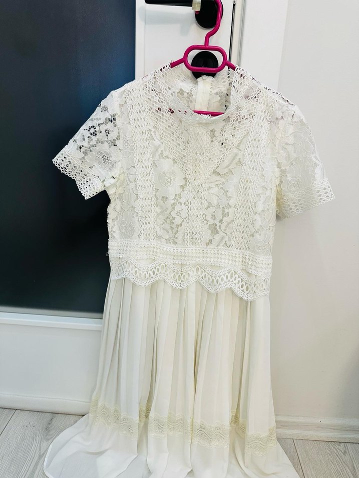 Beyaz dantel alev pile beyaz elbise - Görsel 4