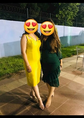 Sarı V Yaka Midi Kalem Elbise