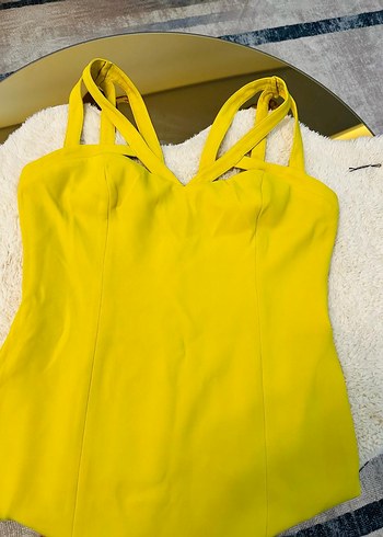 Zara Sarı V Yaka Midi Kalem Elbise