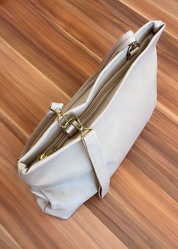 Bej Deri Kadın Çanta Fermuarlı - Görsel 2