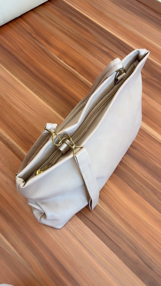 Bej Deri Kadın Çanta Fermuarlı - Görsel 2