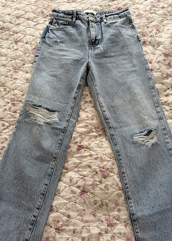 Zara Acik Mavi Yikamali Rahat Kesim Jean