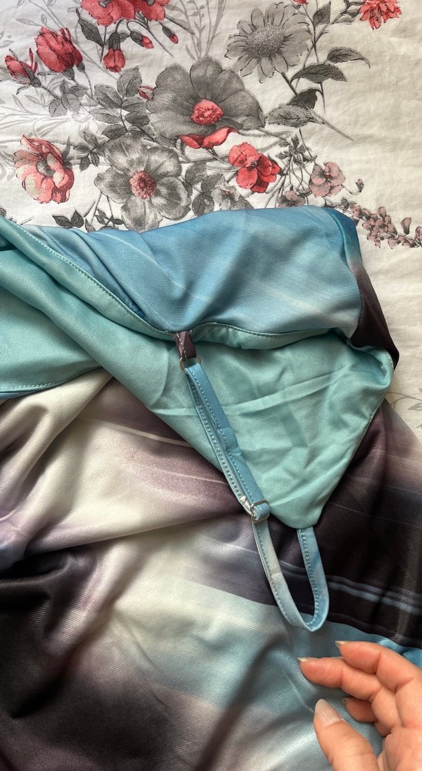 Mavi Drapeli Uzun Askılı Elbise - Görsel 4