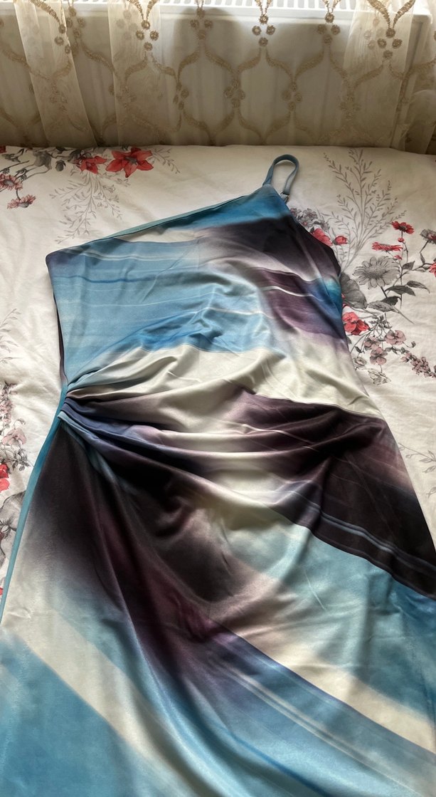 Mavi Drapeli Uzun Askılı Elbise - Görsel 2