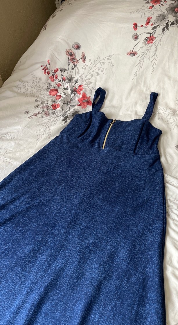 Bohem Tarzı Uzun Lacivert Hamile Kot Etek - Görsel 2