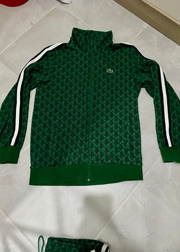 Lacoste Yesil Monogramli Fermuarli Spor Ceket
