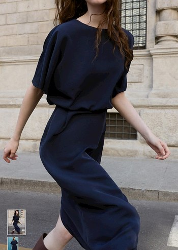 Zara Lacivert Parlak Uzun Kadın Elbise - Görsel 2