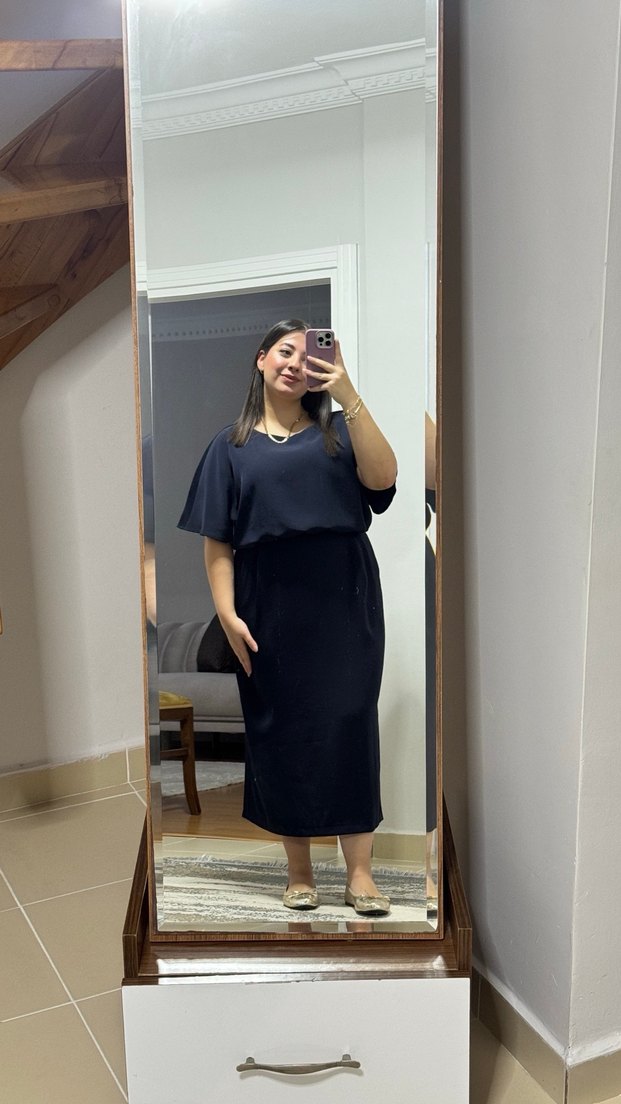 Zara Lacivert Parlak Uzun Kadın Elbise - Görsel 3