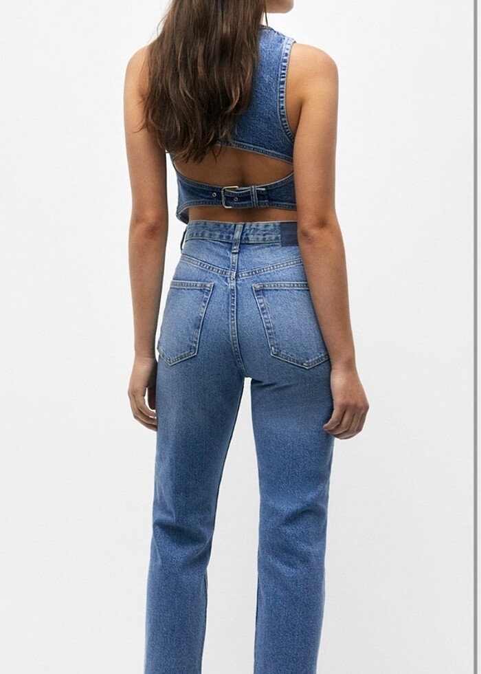 Yüksek bel straight fit jean - Görsel 2