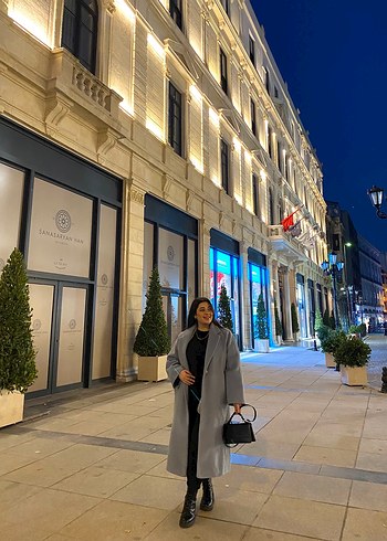 Manuka mavi Midi Kadın Kadife Kaban - Görsel 9