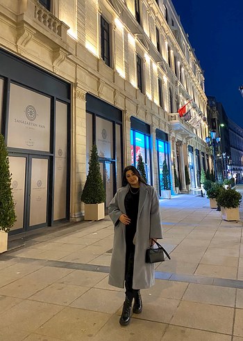 Manuka mavi Midi Kadın Kadife Kaban - Görsel 8