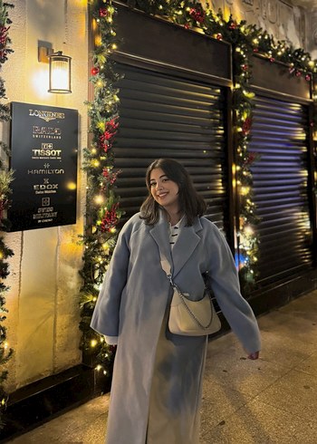 Manuka mavi Midi Kadın Kadife Kaban - Görsel 2