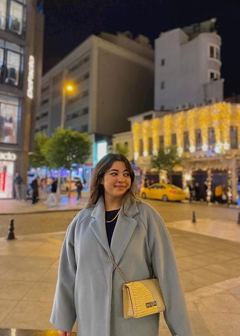 Manuka mavi Midi Kadın Kadife Kaban - Görsel 4