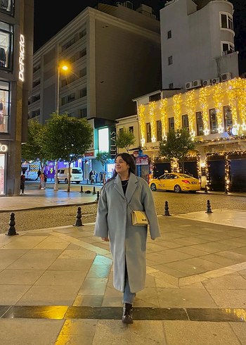 Manuka mavi Midi Kadın Kadife Kaban - Görsel 5