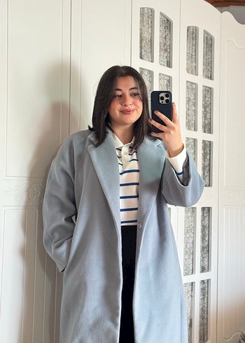 Manuka mavi Midi Kadın Kadife Kaban - Görsel 3