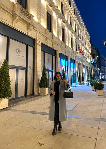 Manuka mavi Midi Kadın Kadife Kaban - Görsel 7