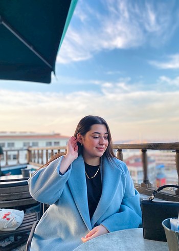 Manuka mavi Midi Kadın Kadife Kaban - Görsel 6