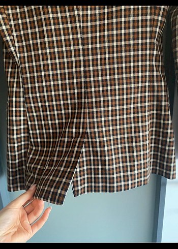 xs Beden Bershka Düğmeli Kahverengi Ekose Kadın Blazer