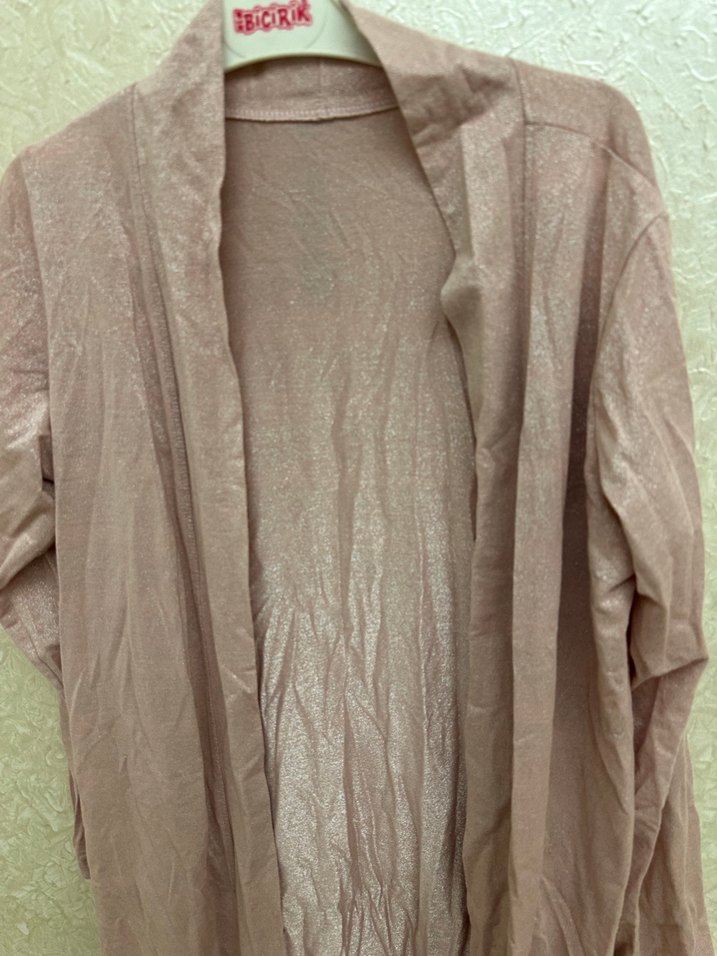 Uzun pembe  Kadın parlak simli hırka - Görsel 2