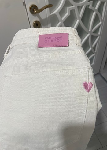 Anne Fontaine Fabienne Chapot Beyaz Denim Jean Pembe Kalp Detayli