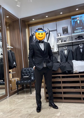 m Beden Kığılı kemer detaylı Siyah Damatlık Takım Elbise